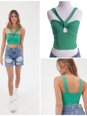 Urban Outfitters Midnight Halter Cropped Tank Ribbed Top in Green Size Medium